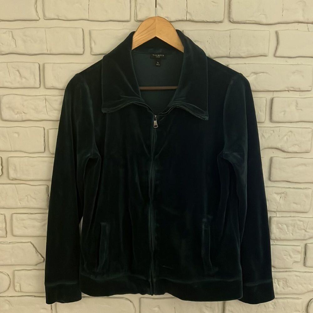 Talbots green velour zip up jacket size petite small - Picture 7 of 10